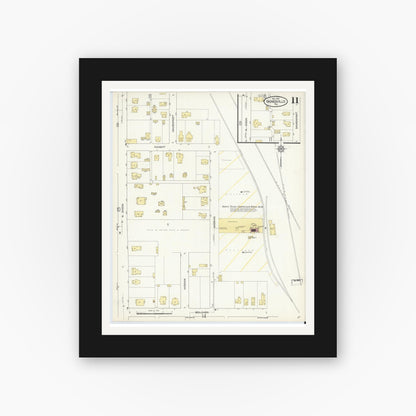 Old map wall art mockup — black gallery frame with white mat — Sanborn Fire Insurance Map from Gainesville, Cooke County, Texas (1913), Sheet #0011
