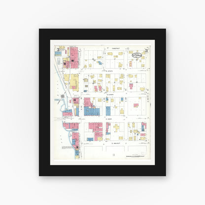 Old map wall art mockup — black gallery frame with white mat — Sanborn Fire Insurance Map from Saint Charles, Kane County, Illinois (1923), Sheet #0003