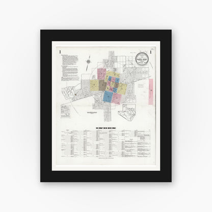Old map wall art mockup — black gallery frame with white mat — Sanborn Fire Insurance Map from Midland, Midland County, Texas (1929), Sheet #0001