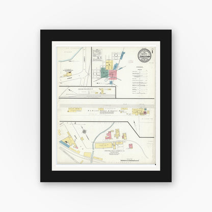 Old map wall art mockup — black gallery frame with white mat — Sanborn Fire Insurance Map from Jamestown, Mercer County, Pennsylvania (1912) - Complete Map Set
