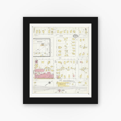 Old map wall art mockup — black gallery frame with white mat — Sanborn Fire Insurance Map from Bushnell, Mcdonough County, Illinois (1912), Sheet #0005