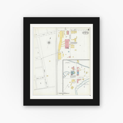 Old map wall art mockup — black gallery frame with white mat — Sanborn Fire Insurance Map from Watsontown, Northumberland County, Pennsylvania (1901), Sheet #0004