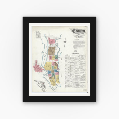 Old map wall art mockup — black gallery frame with white mat — Sanborn Fire Insurance Map from Saint Augustine, Saint John's County, Florida (1917) - Complete Map Set