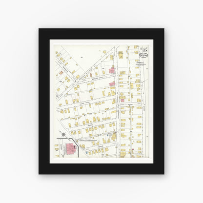Old map wall art mockup — black gallery frame with white mat — Sanborn Fire Insurance Map from Natrona, Allegheny County, Pennsylvania (1921), Sheet #0015