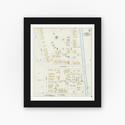 Old map wall art mockup — black gallery frame with white mat — Sanborn Fire Insurance Map from Rome, Oneida County, New York (1894), Sheet #0003