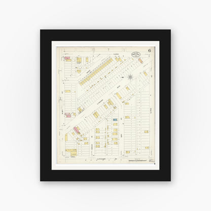 Old map wall art mockup — black gallery frame with white mat — Sanborn Fire Insurance Map from Whiting, Lake County, Indiana (1907), Sheet #0006