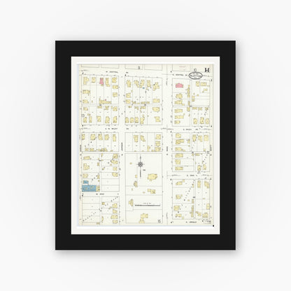 Old map wall art mockup — black gallery frame with white mat — Sanborn Fire Insurance Map from Bluffton, Wells County, Indiana (1912), Sheet #0014