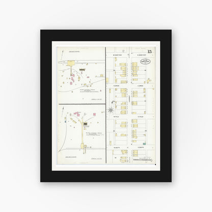 Old map wall art mockup — black gallery frame with white mat — Sanborn Fire Insurance Map from Nanticoke, Luzerne County, Pennsylvania (1907), Sheet #0015