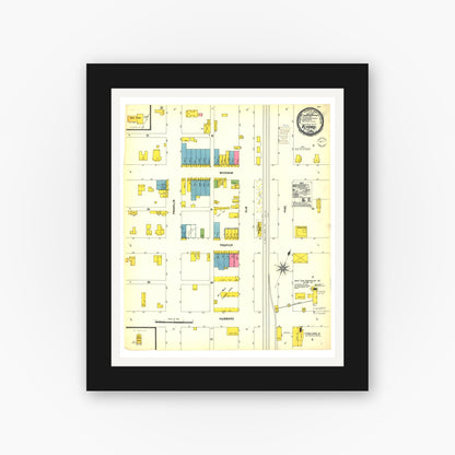 Old map wall art mockup — black gallery frame with white mat — Sanborn Fire Insurance Map from Alvord, Wise County, Texas (1900), Sheet #0001