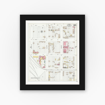Old map wall art mockup — black gallery frame with white mat — Sanborn Fire Insurance Map from El Paso, El Paso County, Texas (1900), Sheet #0020