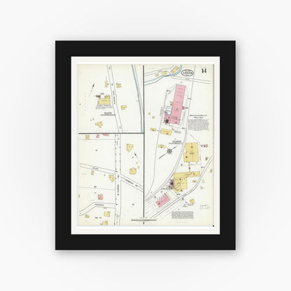 Old map wall art mockup — black gallery frame with white mat — Sanborn Fire Insurance Map from Lenoir, Caldwell County, North Carolina (1921), Sheet #0014