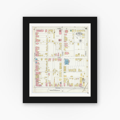 Old map wall art mockup — black gallery frame with white mat — Sanborn Fire Insurance Map from Shippensburg, Cumberland And Franklin Counties, Pennsylvania (1904), Sheet #0006