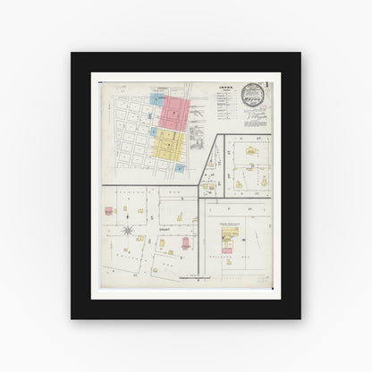 Old map wall art mockup — black gallery frame with white mat — Sanborn Fire Insurance Map from Macon, Macon County, Illinois (1893) - Complete Map Set