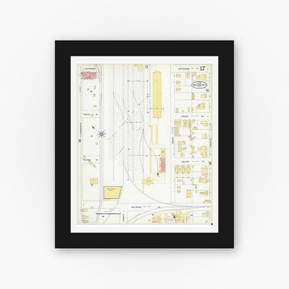 Old map wall art mockup — black gallery frame with white mat — Sanborn Fire Insurance Map from Beaumont, Jefferson County, Texas (1904), Sheet #0017