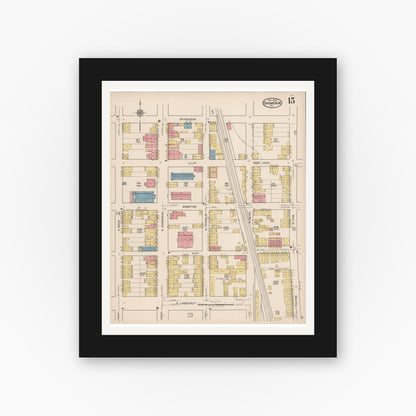 Old map wall art mockup — black gallery frame with white mat — Sanborn Fire Insurance Map from Shamokin, Northumberland County, Pennsylvania (1922), Sheet #0015