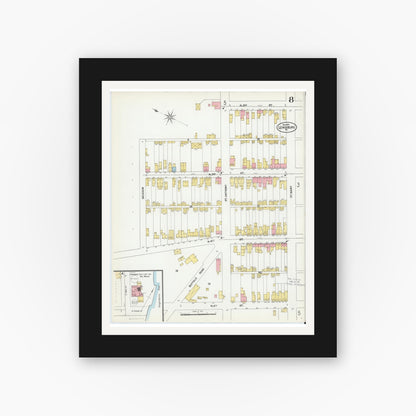 Old map wall art mockup — black gallery frame with white mat — Sanborn Fire Insurance Map from Lewisburg, Union County, Pennsylvania (1901), Sheet #0008