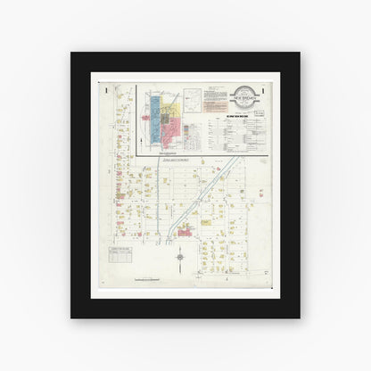 Old map wall art mockup — black gallery frame with white mat — Sanborn Fire Insurance Map from New Bremen, Auglaize County, Ohio (1933), Sheet #0001