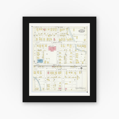 Old map wall art mockup — black gallery frame with white mat — Sanborn Fire Insurance Map from Miamisburg, Montgomery County, Ohio (1911), Sheet #0007
