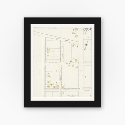 Old map wall art mockup — black gallery frame with white mat — Sanborn Fire Insurance Map from Davis, Yolo County, California (1921), Sheet #0004