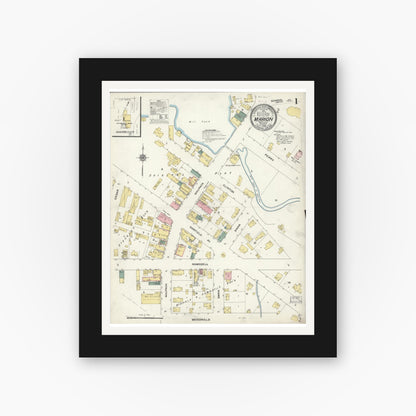 Old map wall art mockup — black gallery frame with white mat — Sanborn Fire Insurance Map from Marion, Waupaca County, Wisconsin (1908) - Complete Map Set