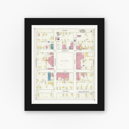 Old map wall art mockup — black gallery frame with white mat — Sanborn Fire Insurance Map from Kahoka, Clark County, Missouri (1916), Sheet #0004