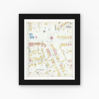 Old map wall art mockup — black gallery frame with white mat — Sanborn Fire Insurance Map from Bloomsburg, Columbia County, Pennsylvania (1901), Sheet #0005
