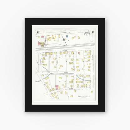 Old map wall art mockup — black gallery frame with white mat — Sanborn Fire Insurance Map from Midway, Washington County, Pennsylvania (1927), Sheet #0002