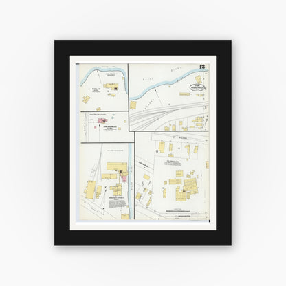 Old map wall art mockup — black gallery frame with white mat — Sanborn Fire Insurance Map from Grand Haven, Ottawa County, Michigan (1899), Sheet #0012
