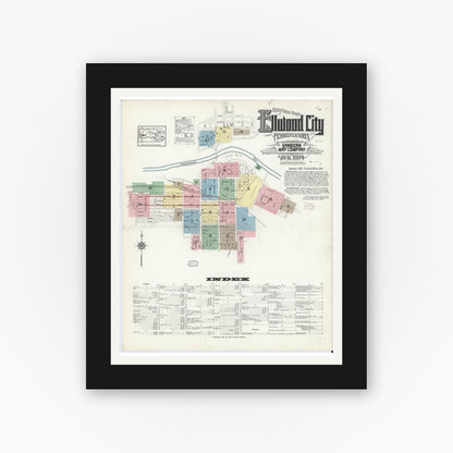 Old map wall art mockup — black gallery frame with white mat — Sanborn Fire Insurance Map from Ellwood City, Lawrence County, Pennsylvania (1914), Sheet #0001