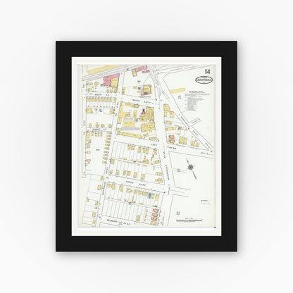 Old map wall art mockup — black gallery frame with white mat — Sanborn Fire Insurance Map from Charlottesville, Independent Cities, Virginia (1920), Sheet #0014