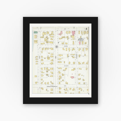 Old map wall art mockup — black gallery frame with white mat — Sanborn Fire Insurance Map from Phoenix, Oswego County, New York (1904), Sheet #0004