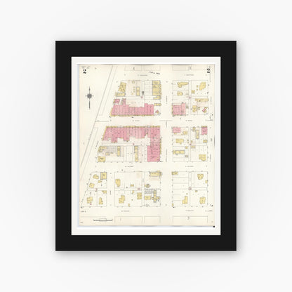 Old map wall art mockup — black gallery frame with white mat — Sanborn Fire Insurance Map from Troup, Smith County, Texas (1943), Sheet #0002