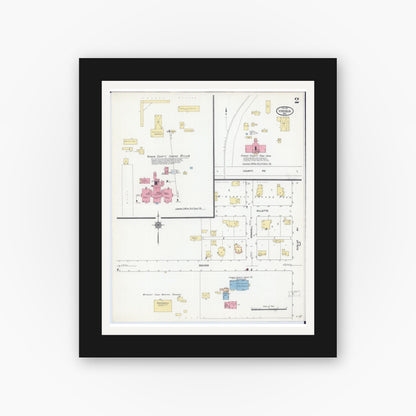 Old map wall art mockup — black gallery frame with white mat — Sanborn Fire Insurance Map from Viroqua, Vernon County, Wisconsin (1911), Sheet #0002