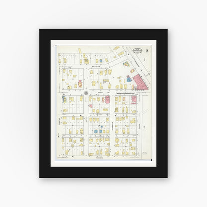 Old map wall art mockup — black gallery frame with white mat — Sanborn Fire Insurance Map from Birmingham, Oakland County, Michigan (1915), Sheet #0002