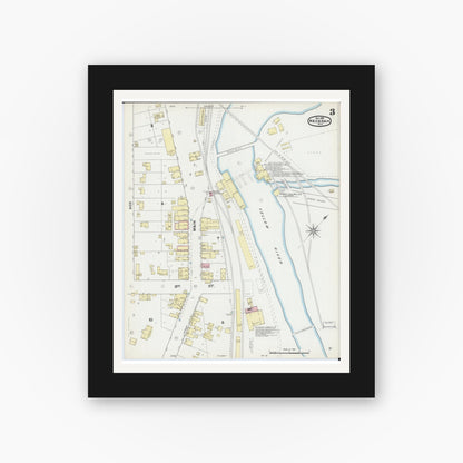 Old map wall art mockup — black gallery frame with white mat — Sanborn Fire Insurance Map from Necedah, Juneau County, Wisconsin (1891), Sheet #0003