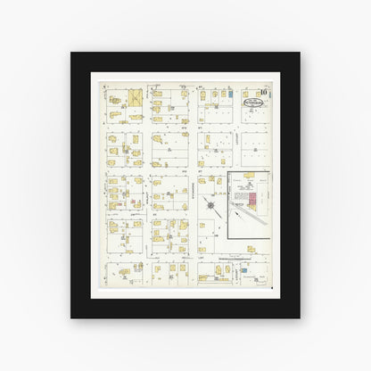 Old map wall art mockup — black gallery frame with white mat — Sanborn Fire Insurance Map from Petersburg, Pike County, Indiana (1921), Sheet #0010