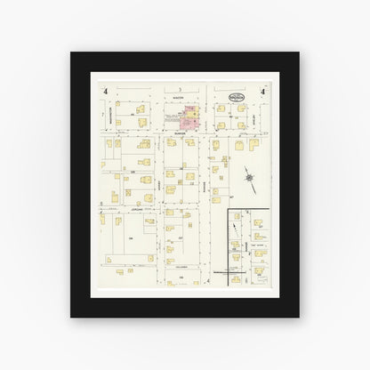 Old map wall art mockup — black gallery frame with white mat — Sanborn Fire Insurance Map from Madison, Madison County, Florida (1924), Sheet #0004
