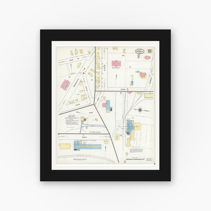 Old map wall art mockup — black gallery frame with white mat — Sanborn Fire Insurance Map from Wabash, Wabash County, Indiana (1910), Sheet #0017