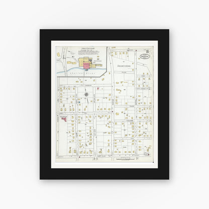 Old map wall art mockup — black gallery frame with white mat — Sanborn Fire Insurance Map from Needham, Norfolk County, Massachusetts (1919), Sheet #0008