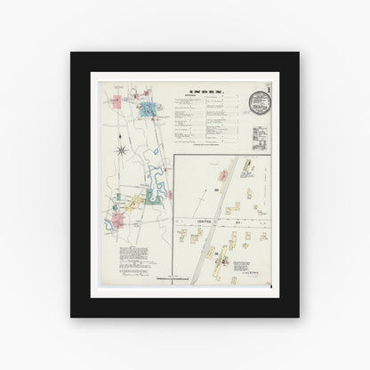 Old map wall art mockup — black gallery frame with white mat — Sanborn Fire Insurance Map from Abington, Plymouth County, Massachusetts (1891) - Complete Map Set