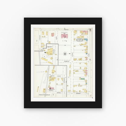 Old map wall art mockup — black gallery frame with white mat — Sanborn Fire Insurance Map from Ebensburg, Cambria County, Pennsylvania (1904), Sheet #0005