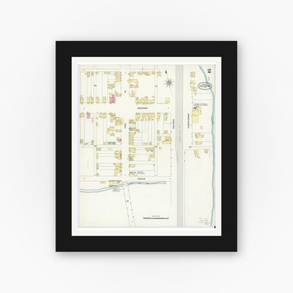 Old map wall art mockup — black gallery frame with white mat — Sanborn Fire Insurance Map from Goldsboro, York County, Pennsylvania (1908), Sheet #0002
