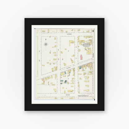 Old map wall art mockup — black gallery frame with white mat — Sanborn Fire Insurance Map from Sand Beach, Huron County, Michigan (1893), Sheet #0003