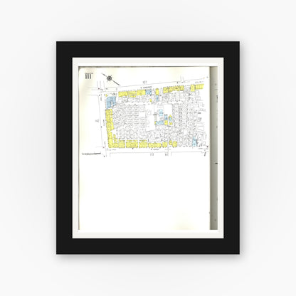 Old map wall art mockup — black gallery frame with white mat — Sanborn Fire Insurance Map from Honolulu, Oahu County, Hawaii (1955), Sheet #0111