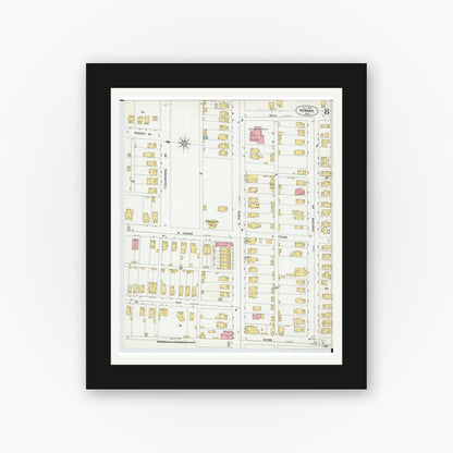 Old map wall art mockup — black gallery frame with white mat — Sanborn Fire Insurance Map from Newark, Licking County, Ohio (1899), Sheet #0008