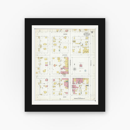 Old map wall art mockup — black gallery frame with white mat — Sanborn Fire Insurance Map from Mount Pulaski, Logan County, Illinois (1900), Sheet #0002