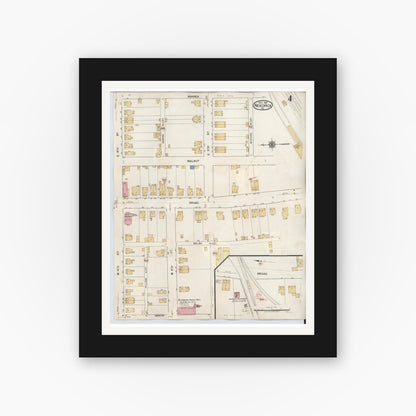 Old map wall art mockup — black gallery frame with white mat — Sanborn Fire Insurance Map from Nescopeck, Luzerne County, Pennsylvania (1936), Sheet #0004