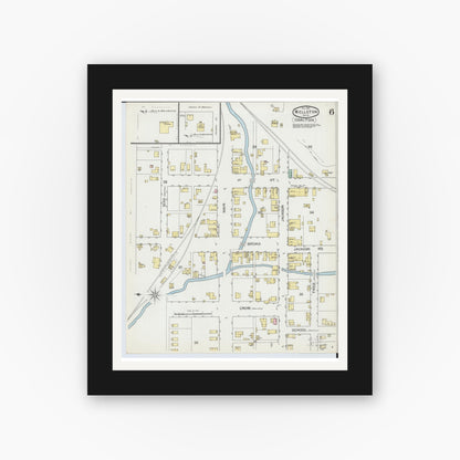 Old map wall art mockup — black gallery frame with white mat — Sanborn Fire Insurance Map from Wellston, Jackson County, Ohio (1892), Sheet #0006