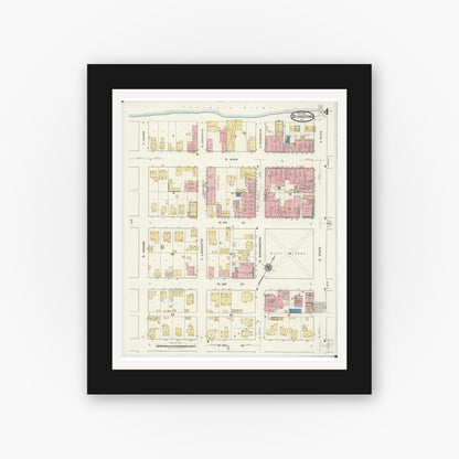 Old map wall art mockup — black gallery frame with white mat — Sanborn Fire Insurance Map from Beardstown, Cass County, Illinois (1919), Sheet #0004