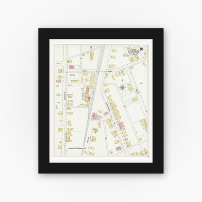 Old map wall art mockup — black gallery frame with white mat — Sanborn Fire Insurance Map from Stroudsburg, Monroe County, Pennsylvania (1905), Sheet #0016